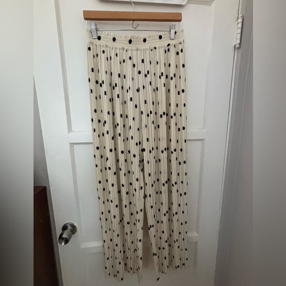 SEZANE micropleated polka dot wide leg pants